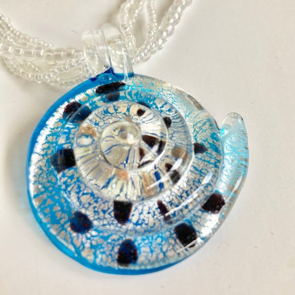 Murano Art Glass Seed Bead Sea Shell Nautilus Shiva Necklace Sea Life Nautical - Picture 4 of 12